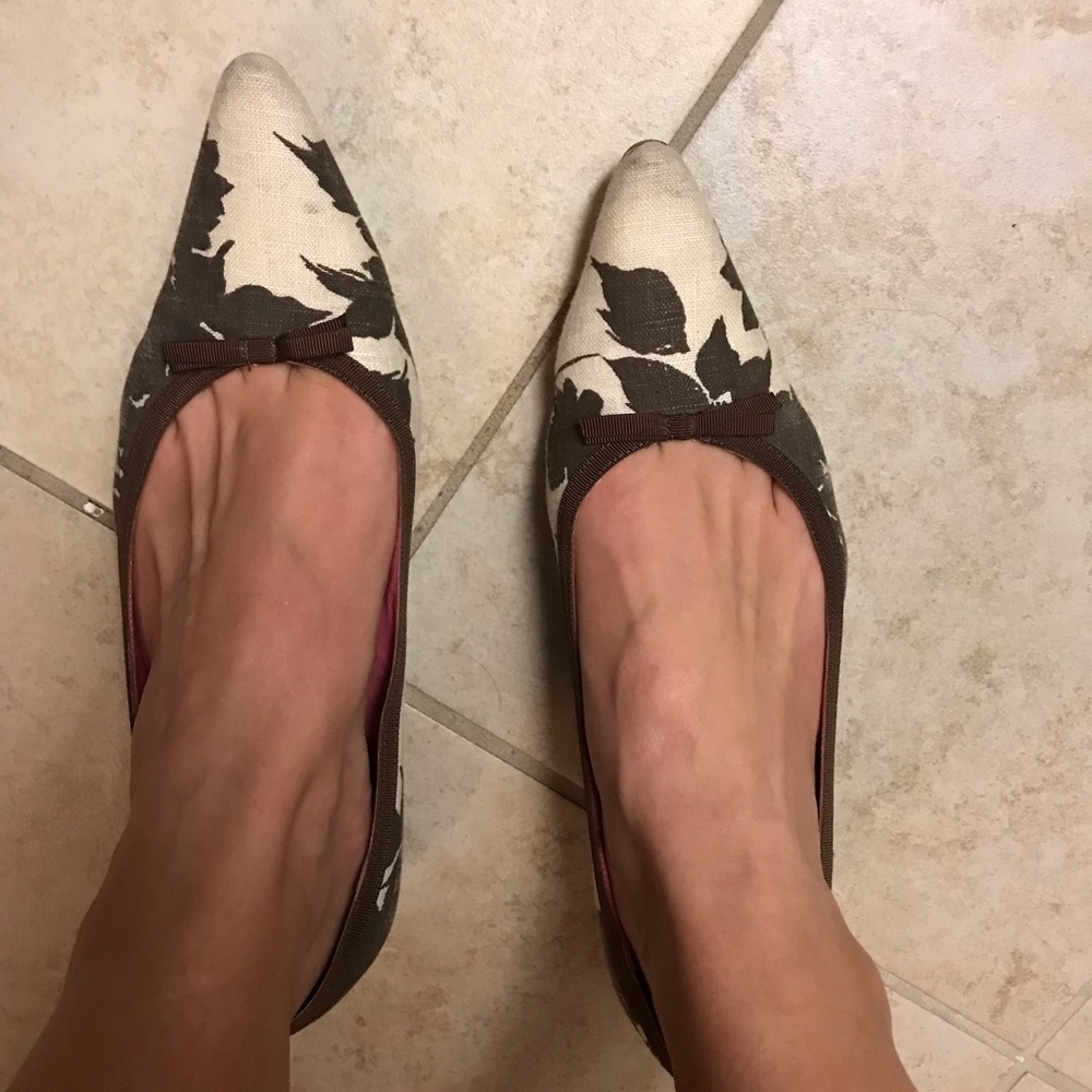 Brown and White J. Crew Pointed Flats
